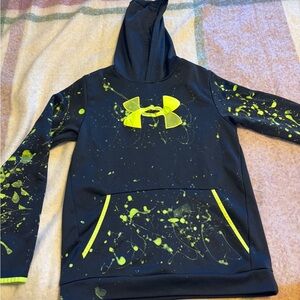 Under Armour Youth Black and Yellow Green Splatter Hoodie size YXL kids boys
